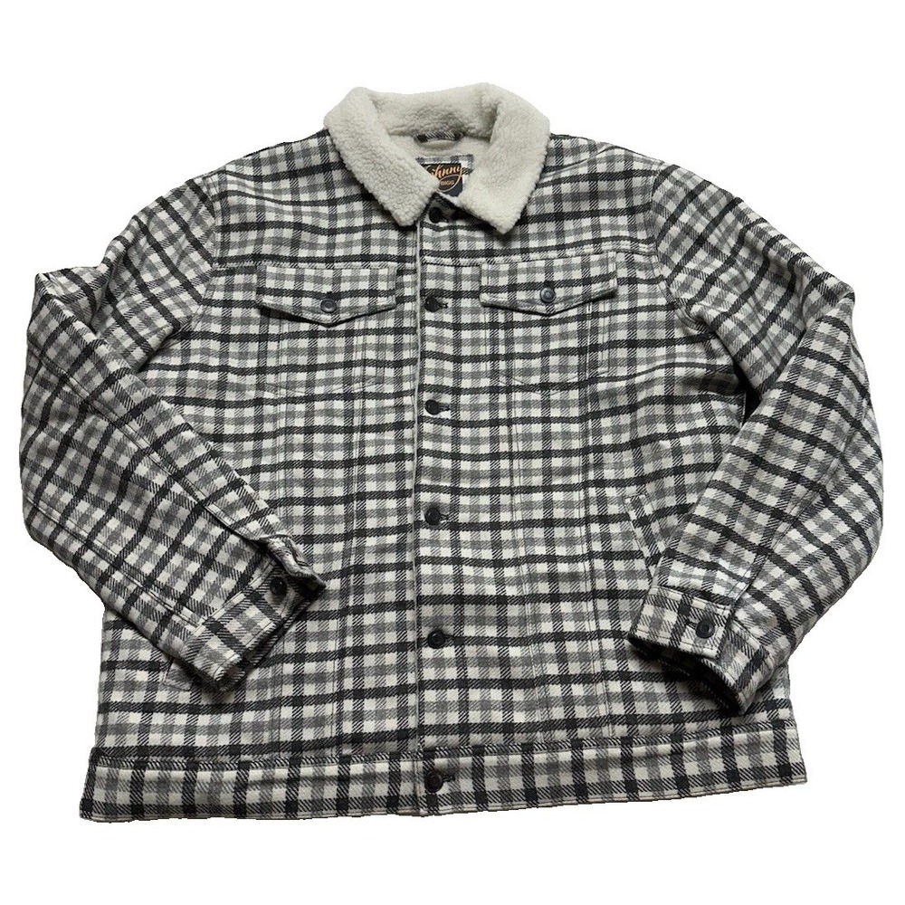 Johnny Bigg Jacket Mens 2XL Grey White Check Trucker Wool Blend Button